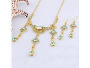 Retro National Style Alloy Gold Plated Necklace Earrings Women s Jewelry Set Green