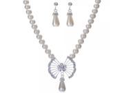 Exquisite Faux Pearl Embellished Alloy Rhinestone Necklace with 2pc Earrings Bridal Jewelry Women Jewelry Set White
