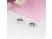 2pcs Lovely Shimmering Clover Shape Alloy Earrings with Purple Rhinestone Decoration Silver