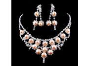 Fashion Fresh Water Bead Necklace Earrings Bridal Banquet Jewelry Women Jewelry Set 1 Silver