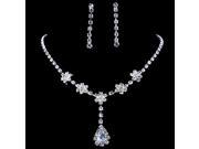 Wedding Style Rhinestones Artifical Pearls Studded Short Collarbone Necklace Earrings Women Jewelry Set Silver