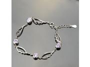 New Fashion Wings Style 925 Silver Platinum Plated Bracelet with Purple Rhinestone for Women Silver