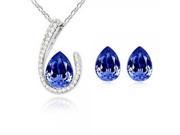 Water Drop Korean Style Alloy Female Necklace and Earrings Women s Jewelry Set Deep Blue