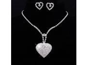 Heart Shape Alloy and Rhinestone Wedding Bride Jewelry Ornament Necklace Stud Earrings Women s Jewelry Set Silver