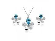 Exquisite Rhinestone Studded Five Leaves Grass Shaped Crystal Women s Necklace Earrings Blue
