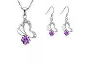 Shimmering Rhinestone Decorated Butterfly Shape Women s Necklace Stud Earrings Kit Purple