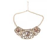 Elegant Alloy Hollowed out Pendant with Square Rhinestones Retro Necklace Golden