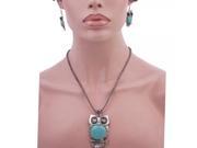 Retro Owl Shape Drop Earrings and Owl Shape Pendant with Turquoise Natural Environmental Coconut Chain Necklace Blue