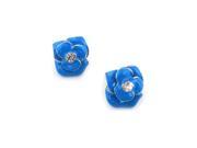 2pcs Three dimensional Layering Floral Style Unfolded Rose shaped Rhinestoned Alloy Earrings Blue