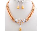 Modish Color Mixing Two row Imitation Pearls Necklace Earrings Women s Jewelry Set Yellow
