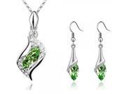 Alloy Hook Shiny Rhinestones Crystal Pendant Necklace Earrings Set Green