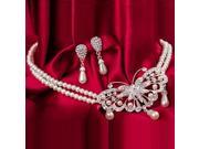 Luxury Bead Necklace Stud Earrings Wedding Bridal Jewelry Set Silver