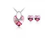 Elegant Heart Shape Pendant with Rhinestone Decoration Alloy Women s Necklace with 2pcs Earrings Jewelry Set Rose Red