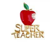 Rhinestoned Christmas Apple SUPER TEACHER Alloy Unisex Brooch Red Golden Green