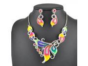 Elegant Irregular U Type Leaf Pattern Rhinestone Studded Necklace Earrings Jewelry Set