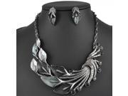 Luxurious Peacock Pattern Rhinestone Studded Necklace Stud Earrings Jewelry Set Gray
