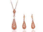 Vintage Style Engraving Pattern Water Drop Shaped Necklace Earrings Jewelry Set Golden