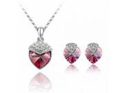 Big Heart Full Rhinestones Strawberry Shape Necklace Earrings Women s Jewelry Set Rose Red