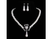 Bridal Accessory Imitation Pearls Rhinestones Necklace Earrings Women Jewelry Set White