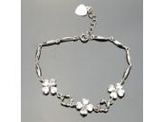 New Fashion Three Flowers Style 925 Silver Platinum Plated Bracelet with White Rhinestone for Women Silver