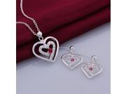 Silver Plating Turquoise Dual heart Shape Design Female Necklace Earrings Women s Jewelry Set Red Silver