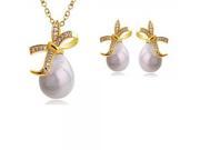 Gorgeous Rhinestone Bow knot Pattern Pearl Embellished Alloy Necklace Earrings Jewelry Set Golden