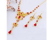 Stylish Retro Bridal Accessory Flower Shape Alloy Rhinestones Necklace Earrings Women s Jewelry Set Red