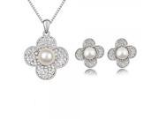 Women s Jewelry Set Elegant Rhinestone Studded Four leaf Flower Shaped Beads Necklace Earrings White