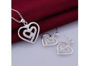 S726 A Silver Plating Turquoise Dual heart Shape Design Female Necklace Earrings Women s Jewelry Set White Silver
