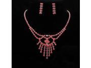 Fashionable Full Rhinestones Collarbone Necklace Earrings Set Red