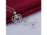 S726 C Silver Plating Turquoise Dual heart Shape Design Female Necklace Earrings Women s Jewelry Set Blue Silver