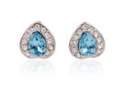 Elegant Heart shaped Rhinestone decorated Stud Earrings E293 Sky Blue