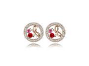 Round Shaped Sweet Bowknot Rhinestoned Austrian Crystal Earrings Golden Red