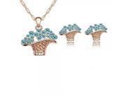 Stereo Flower Baskets Shape Korean Style Alloy Necklace and Earrings Jewelry Set Light Blue
