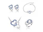 Heart to Heart Shape Alloy Rhinestones Women s Necklace Earrings Bracelet Ring Set Blue