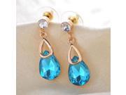 Water Drop Shaped Crystal Pendant Lady Earrings Golden Blue