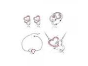 Heart to Heart Shape Alloy Rhinestones Women s Necklace Earrings Bracelet Ring Set Rose Red