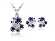 Delicate Shiny Rhinestones Butterfly Shape Pendant Necklace Earrings Women s Jewelry Set Purple