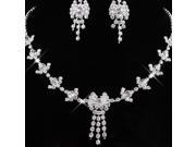 Fashionable Bridal Accessory Rhinestones Necklace Earrings Women Jewelry Set White