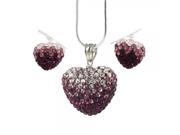 25MM Purple Heart shaped Rhinestone Pendant Necklaces and Gradient Heart shaped Stud Earrings Set