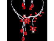Wedding Style Fashionable Rhinestones Necklace Earrings Set Red