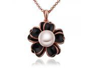 Tin Alloy Rosegold plated Artificial Pearl Bead Flower Pendant Woman Necklace Rose Gold