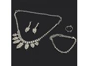 Odd Rhinestone Shield shaped Necklace Stud Earrings Bracelet Ring Bridal Jewelry Set Silver