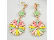 Stylish All match Exaggerated Rose Daisy Shape with Rhinestones Earrings Colorful