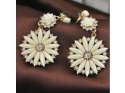 Stylish All match Exaggerated Rose Daisy Shape with Rhinestones Earrings White
