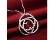 Exquisite Three layer Flower Pendant Red Rhinestone studded Copper Women s Necklace Silver