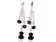 Silver Needle Pink Crystal Beads with Rhinestones Dangle Earrings Black