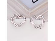 Tin Alloy Platinum plated Rhinestone Embedded Heart Shape Earrings White