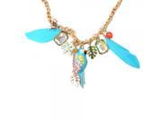 Charming Blue Bird Style Feather Decorated Alloy Pendant Necklace Multicolor
