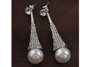 2pcs Long Fashion Top Grade Rhinestone Bead Women Ears White Silver